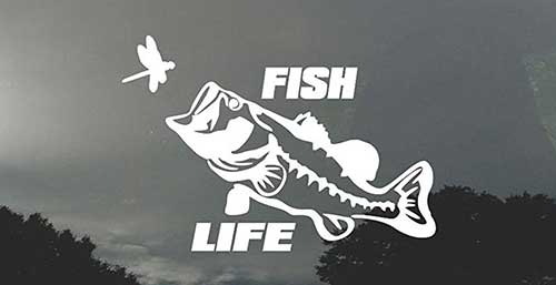 fish life bass eating a dragonfly decal sticker for car or truck