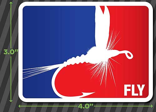 fly fishing bumper sticker with red white and blue colors