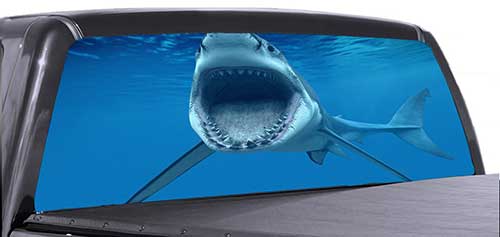 great white shark rear window truck fishing graphic view thru vinyl