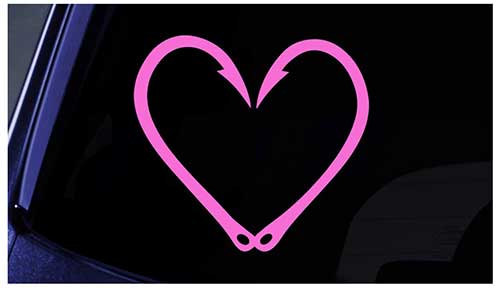 hooks in the shape of a heart pink decal for car