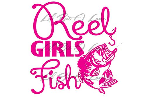 reel girls fish pink fishing sticker with bass and hook