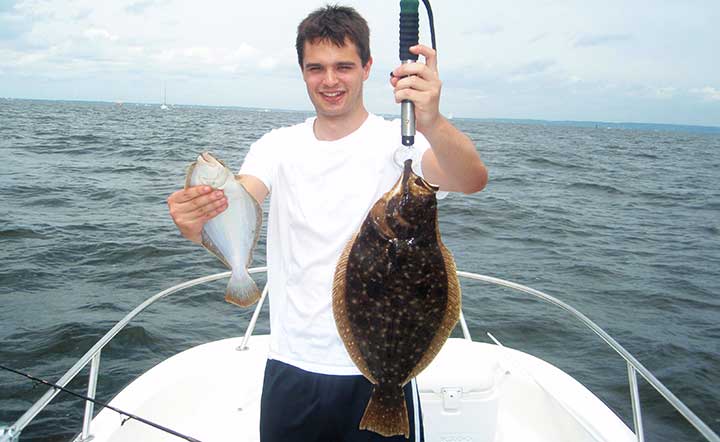 mike catches a big fluke and flounder