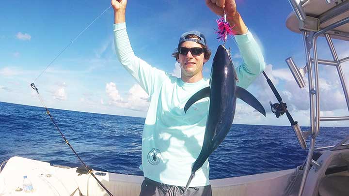 cody wabiszewski catches a tuna with a billy bait tuna lure