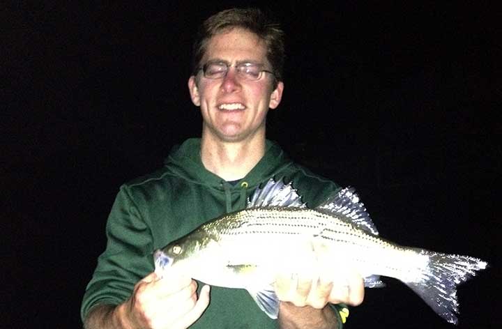 cody with a fresh water hybrid striped bass