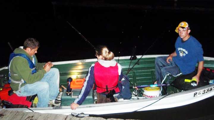 fishing for hybrid striped bass in at night in lake aurthor pennsylvania