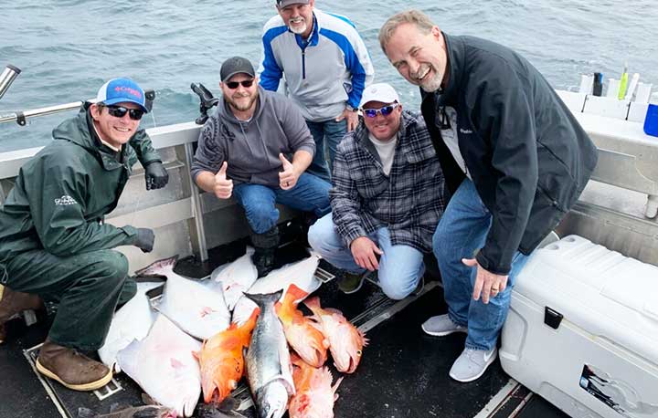 halibut and rockfish caught on a halibut fishing trip in alaksa