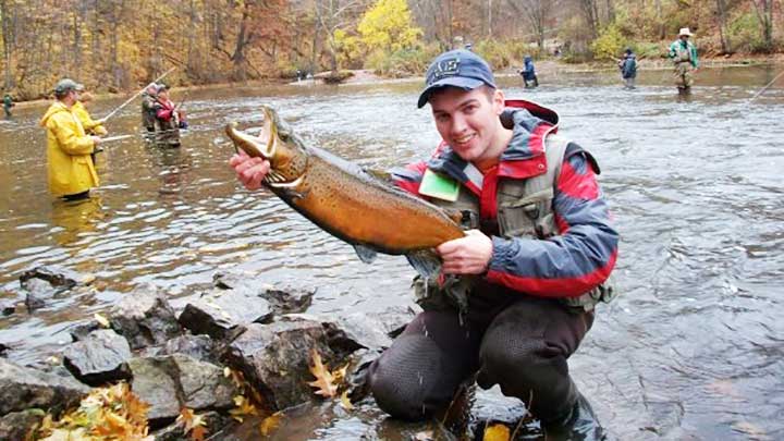 justin with a huge brown trout