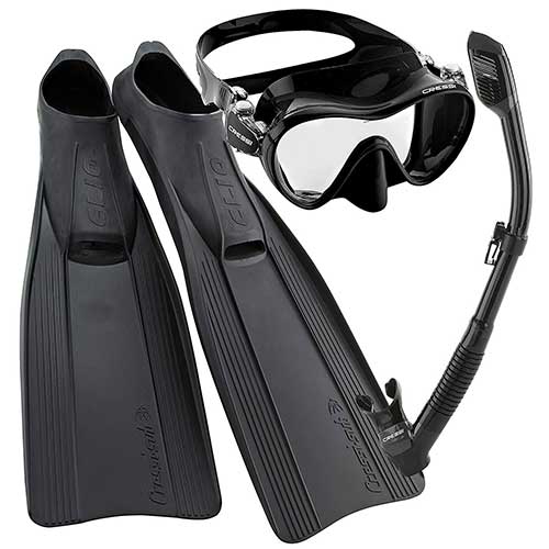 cressi frameless mask with clio fins snorkel gear set