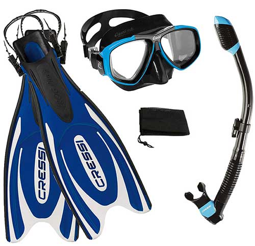 cressi frog mask fins snorkel gear set