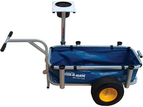 Fish-n-mate junior fishing cart with front wheels and blue vinyl liner