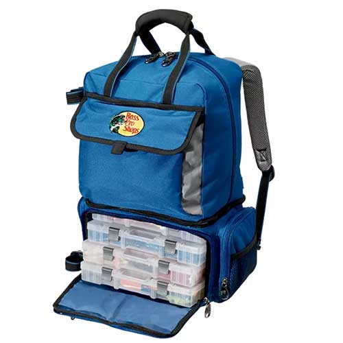 bass pro shops fishing backpack with tacklebox trays