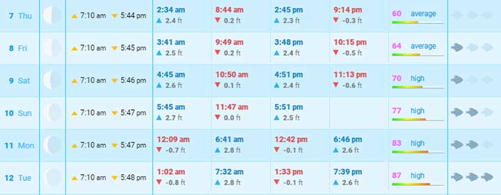 tides and moon phase chart for best fishing days