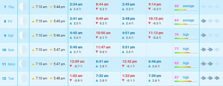 tides and moon phase chart for best fishing days