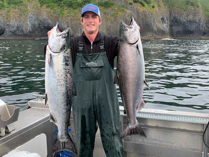 two large king salmon