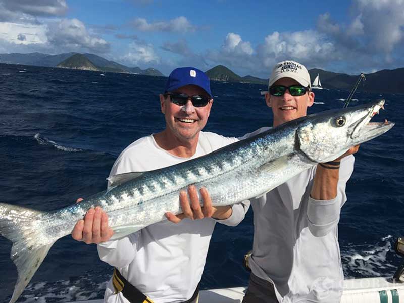 Captain Cody with a giant great barracuda caught in st john usvi