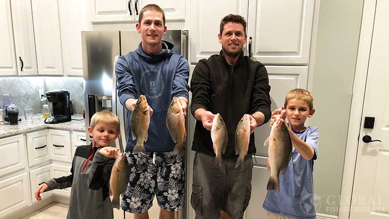 my family with a bunch of mangrove snapper